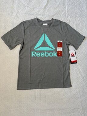 Reebok Boys Gray Swimming Tee with Aqua Logo Graphic kids rash guard Size 8 nwt